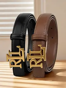 Women's Golden Rll Letter Luxury Belt, Slim PU Material, Multicolor Trendy Design, Perfect for Jeans & Casual, Ideal Gift