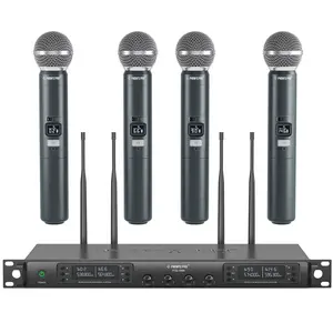 Phenyx Pro PTU-7000-4H Quad Channel Wireless Microphone System – 4 Handheld Dynamic Mics, 4x40 UHF Frequencies, Auto Scan & IR Sync, 328ft Long Range, for Singing, Karaoke, Church, Events