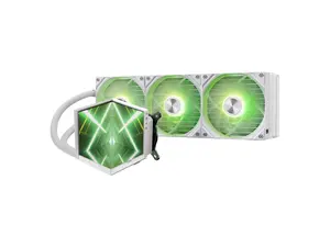 TRYX Stage 360 ARGB White 360mm AIO Dual 4.0'' Screen 720x720 Resolution AIO Cooler 360mm Three Display Modes Customizable Asetek 7th Gen V2 280w TDP ROTA SL ARGB Fans Intel LGA 1851/1700 AMD AM5/AM4