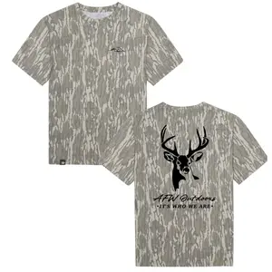 Black AFW Outdoors Letter Washed Out Tee Mossy Oak Original Bottomland, Mossy Oak Original Bottomland Black AFW Outdoors Letter Deer Printing Short Sleeve Shirt