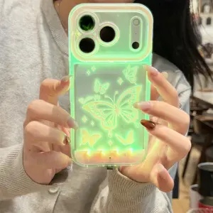 Butterfly LED Light Up Phone Case for iPhone 17 16 15 14 13 12 11 Pro Max, Incoming Call LED Flash Light-Up Case, Cute Colorful Glowing Clear Shockproof Cover for Women Girls