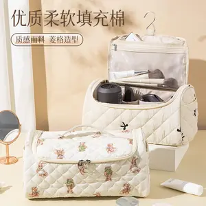 Quilted cosmetic bag set cosmetic bag toiletries hair dryer supplies travel storage bag, cute portable fluffy, suitable for women girls gifts