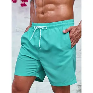 Men's Relaxed Fit Beach Shorts - Solid Dark Brown, 100% Polyester with Drawstring Waist & Pockets, Machine Washable for Vacation Comfort