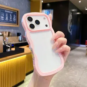 Candy-colored Wavy Border Transparent Back Phone Case, Compatible with iPhone 17 16 15 14 13 12 PRO MAX PLUS,AIR series.Made of premium TPU+PC material, this trendy phone case is suitable for both men and women.