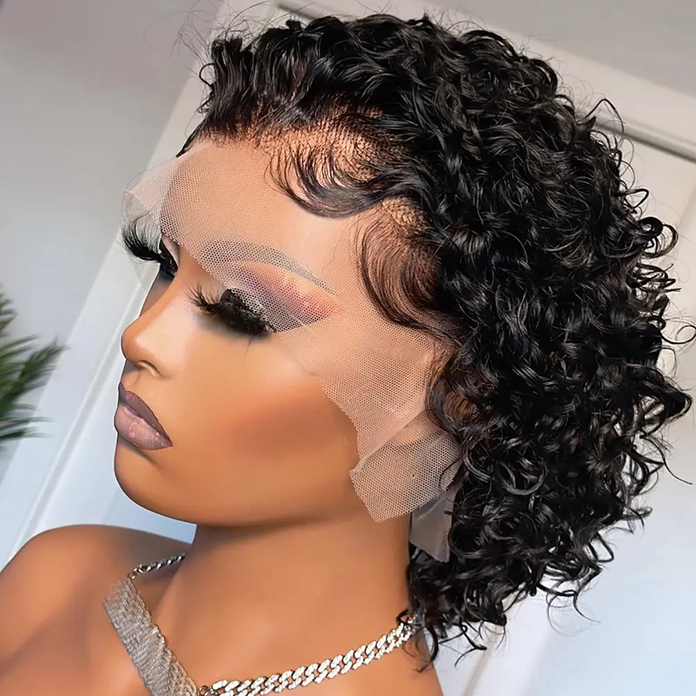 Pixie Cut Short Bob Glueless Wigs Human Hair Lace Front Wigs Pre Plucked Pre Cut Deep Curly 13x1 Hd Lace Frontal Wigs for Black Women Glueless Wig 6 Inch, Human Hair Wigs, Curly Human Hair Wig