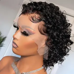 Pixie Cut Short Bob Glueless Wigs Human Hair Lace Front Wigs Pre Plucked Pre Cut Deep Curly 13x1 Hd Lace Frontal Wigs for Black Women Glueless Wig 6 Inch