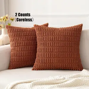Corduroy Decorative Throw Pillow Cover, Replacement Cushion Cover, 2 Counts Soft Boho Striped Pillow Cover, Modern Farmhouse Home Decor for Sofa Living Room Couch Bed