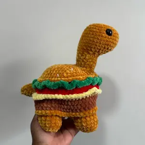 Crochet Burger Dinosaur Plush Toy – Unique Foodie Dino Gift