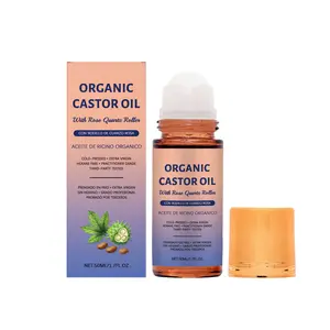 Organic Golden Castor Oil Roll-On with Rose Quartz | USDA Certified, Cold-Pressed, Hexane-Free | Less Mess Applicator for Castor Oil Packs, Skin, Brows & Lashes