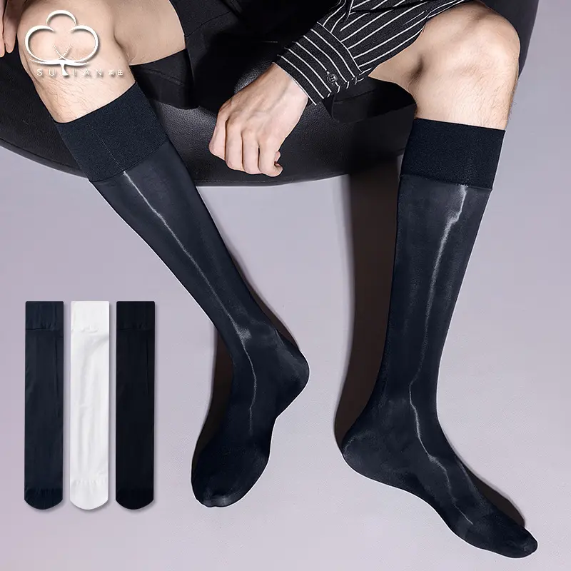 Two For One!!! Men's stockings summer thin socks calf socks boys glossy stockings business stockings white silk black stockings