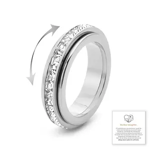 Fidget Anxiety Ring for Women and Men, Titanium Steel Spinner Band Ring with Cubic Zirconia, Stress Relief Rotating Wedding Promise Ring, Comfort Fit Stackable Jewelry Gift Size 5-12 outdoorfun