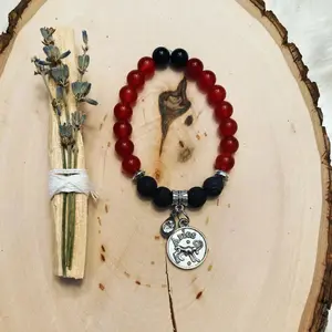 Aries Bracelet Gift Set Zodiac Sign Carnelian Bracelet with Lava Stones for Essential Oils, Palo Santo Stick & Lavender Bundle