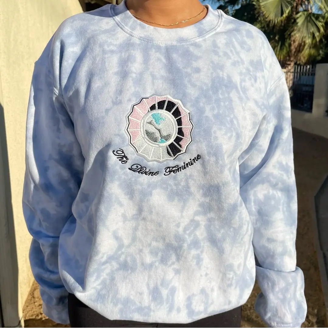 The Divine Embroidered Blue Tie Dye Crewneck