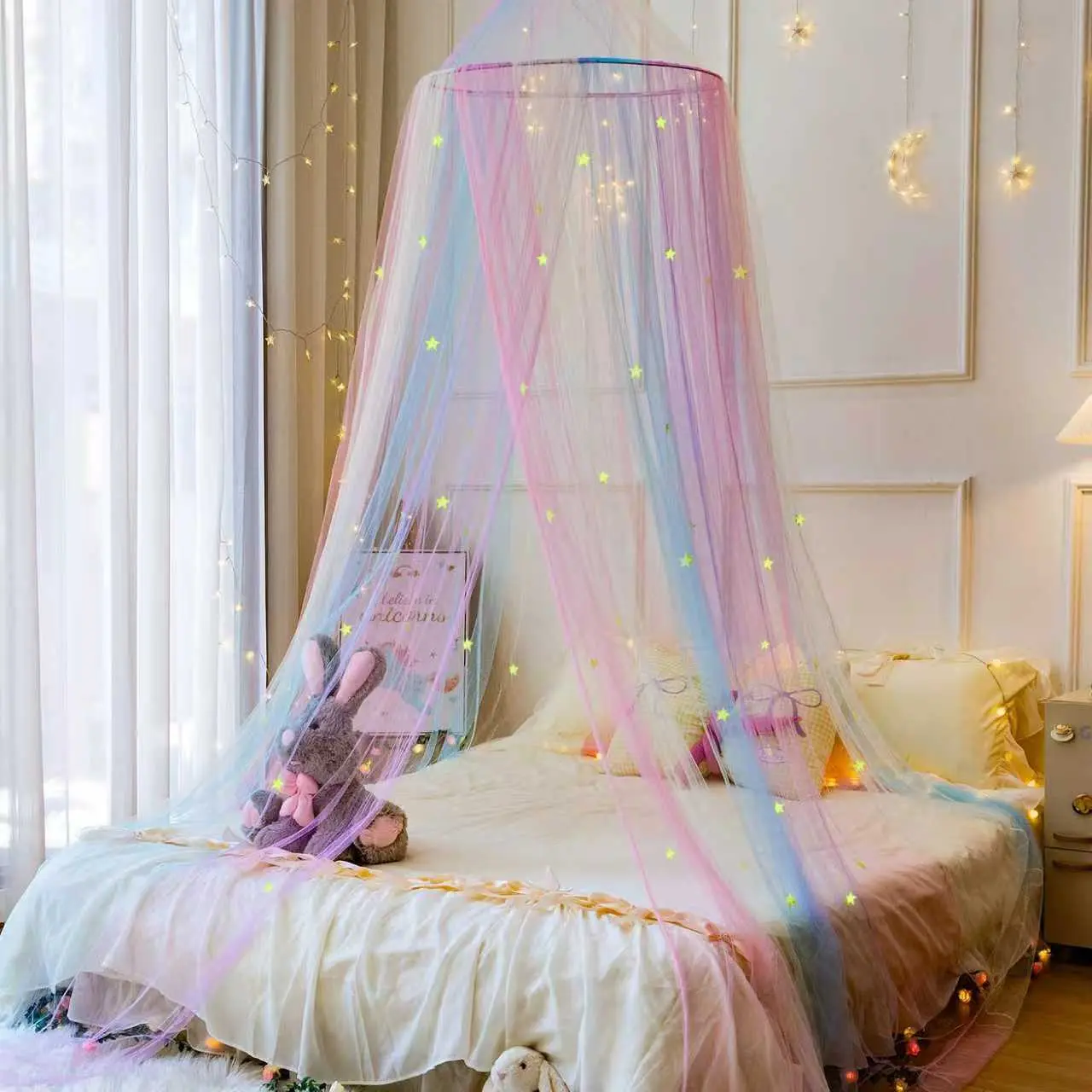 1-Piece Dome-Shape Mosquito Net for Bed, Polyester Fine Mesh Insect Shield, Breathable, Easy Setup, Machine Washable, for Home Bedrooms & Outdoor Use