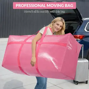 Extra Large Heavy Duty Moving Bags, 2 Pack, 45.2x15.7x21.7 Inches PE Storage Bags with Reinforced Handles, Multipurpose Bags for Moving Packing Travel and Home Organization Pink