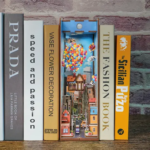Tonecheer Adult 3D Wooden Puzzle DIY Book Nook Diorama Kit - 3D Scene Building, Body Motion Sensor LED Light, Bookend, Bookshelf Insert, Gone with the Wind Miniature House, Room Decor, Creative Gift (Requires AA Batteries; Not Included)