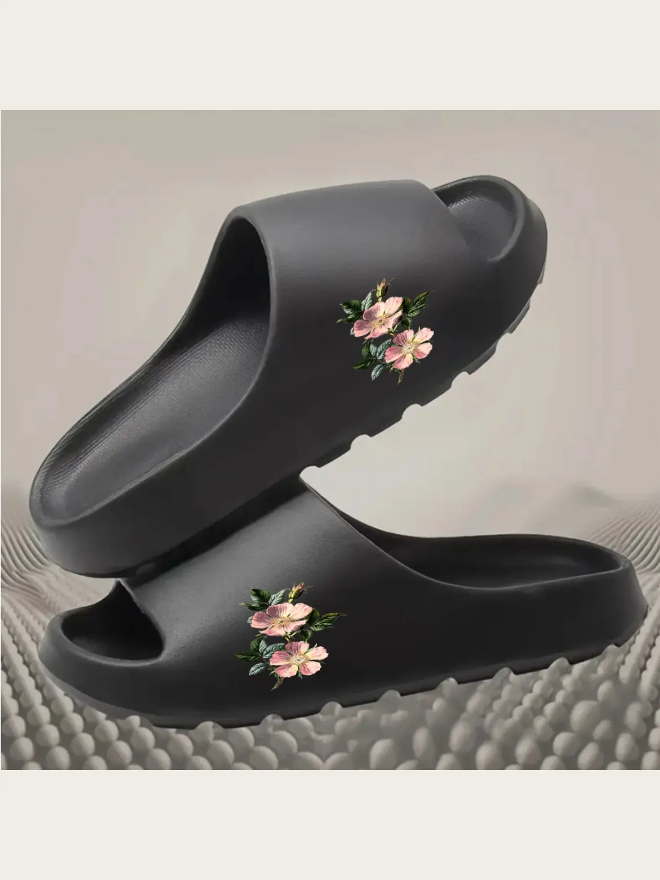 Women's Pink Floral Slippers with Vintage Rose Print Soft Comfortable Indoor House Shoes Non-Slip Sole Lightweight Breathable Home Footwear for Ladies
