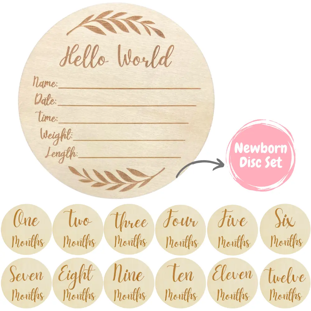 Baby Monthly Milestone and Hello World Disc Set – Double-Sided Gender-Neutral Photo Prop for Holidays, Milestones, and Baby Photos