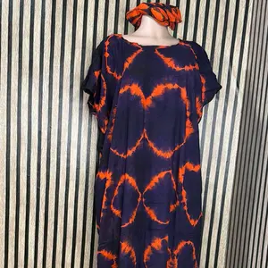 Dera Abaya Muslim Dress Somali Dress Baati with Blue Floral Accents and Leopard Print for Women in Vibrant Tie-Dye Pattern Free-Size Maxi Gown with Matching Headscarf