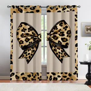 Leopard Print Bow Curtain Set (2 Panels, Multiple Sizes Available), Vintage Y2K Aesthetic Blackout Window Curtains for Teen Girls & Gothic Bedroom Living Room Decor