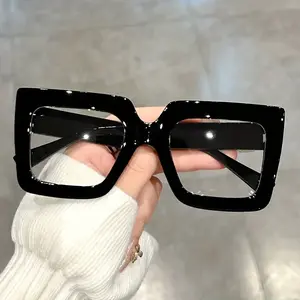 Large Frame Clear Lens Plain Glasses Trendy Square Computer Glasses Decorative Color Frame Glasses Spectacles for Women Men