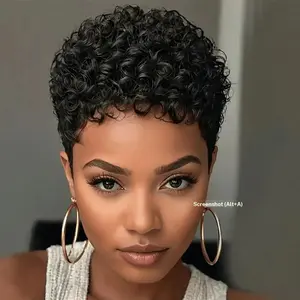 Short Pixie Cut Wigs for Women, Synthetic Hair Kinky Afro Style, Natural, Short Curly Hair, Jet, Synthetic Material Wigs, Black Woman Wigs
