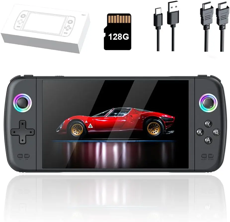 M27 Retro Handheld Game Console,3D 7-inch IPS Screen Portable Gaming Handheld,Built-in 64G Compatible with 30000 Games,Linux System,Portable Pocket Mini Arcade (Black)