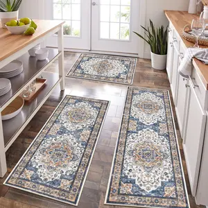 [FebruaryStockUp] HEBE Washable Farmhouse Kitchen Rugs Sets of 3 Non Slip Washable Kitchen Rugs and Mats Boho Kitchen Mats for Floor Kitchen Runner Rug Kitchen Carpet Rug Runner for Hallways Kitchen Laundry