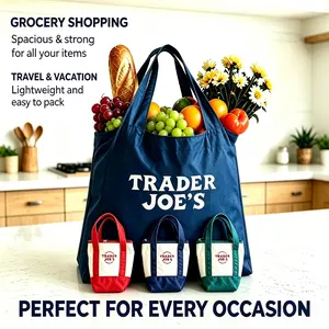 3pcs-Foldable Reusable Grocery Bag with Mini Tote Organizer Pouch, Portable Eco Tote with Small Canvas Insert for Travel, Storage and Daily Use Multipurpose Travel Tote Bag Perfect for Shopping & Vacation