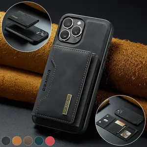 2 in 1 Handy Leather Magnetic Card Holder Stand Phone Case Casing, Business Card Coin Purse Slamproof Shockproof Protective Case, Cellphone Accessories Smartphone for iPhone 16 Pro Max 15 14 Plus, Cover, Protection