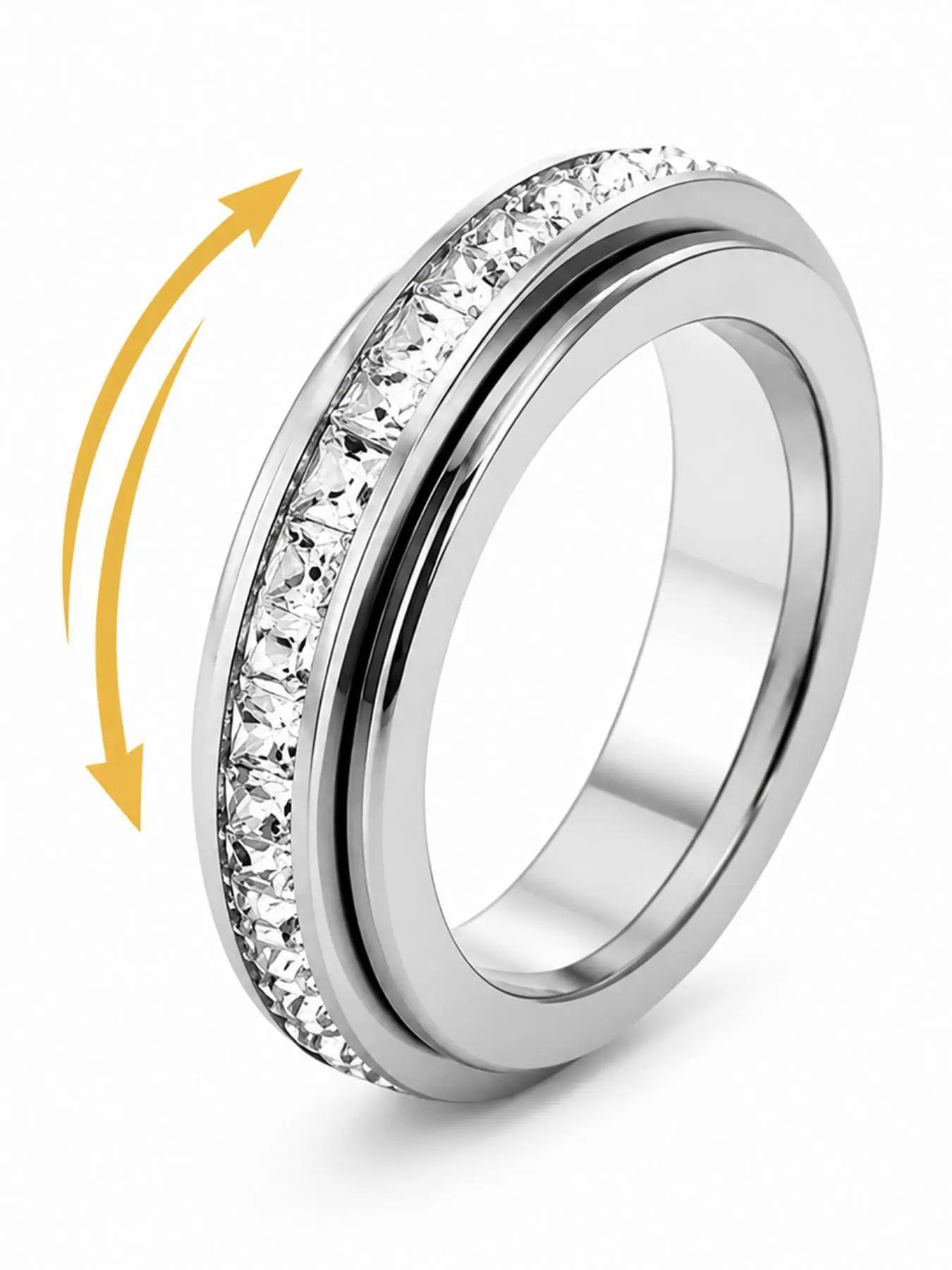 Unisex Stainless Steel Rotatable Anxiety Ring with CZ Gemstone - Stress Relief Fidget Band Spinner, Ideal Wedding Promise Jewelry Gift, Anxiety Rings