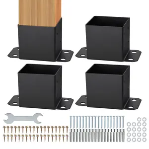 VEVOR 6x6 Post Base 4 Pcs,  Inner Size 5.6"x5.6" Post Base Brackets, Heavy Duty Powder-Coated Post Anchor Matte Black Wood Post Brackets for Pavilion Deck Railing Support Deck Base Plate