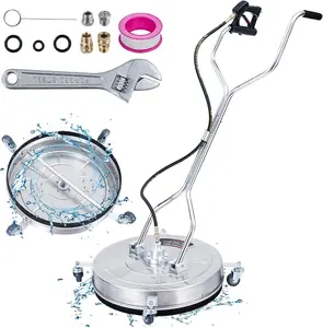 Stainless Steel Pressure Washer Surface Cleaner, Hose-Powered Pressure Washer Attachment with Handles & Wheels, 4000 Max PSI, 3/8" Connector & 1/4" Adapter for Driveways, Patios, Decks, Hose-Powered Pressure Washers