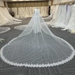 Custom veil for Veronica R: cathedral length-sparkle tulle #3-comb lace all around