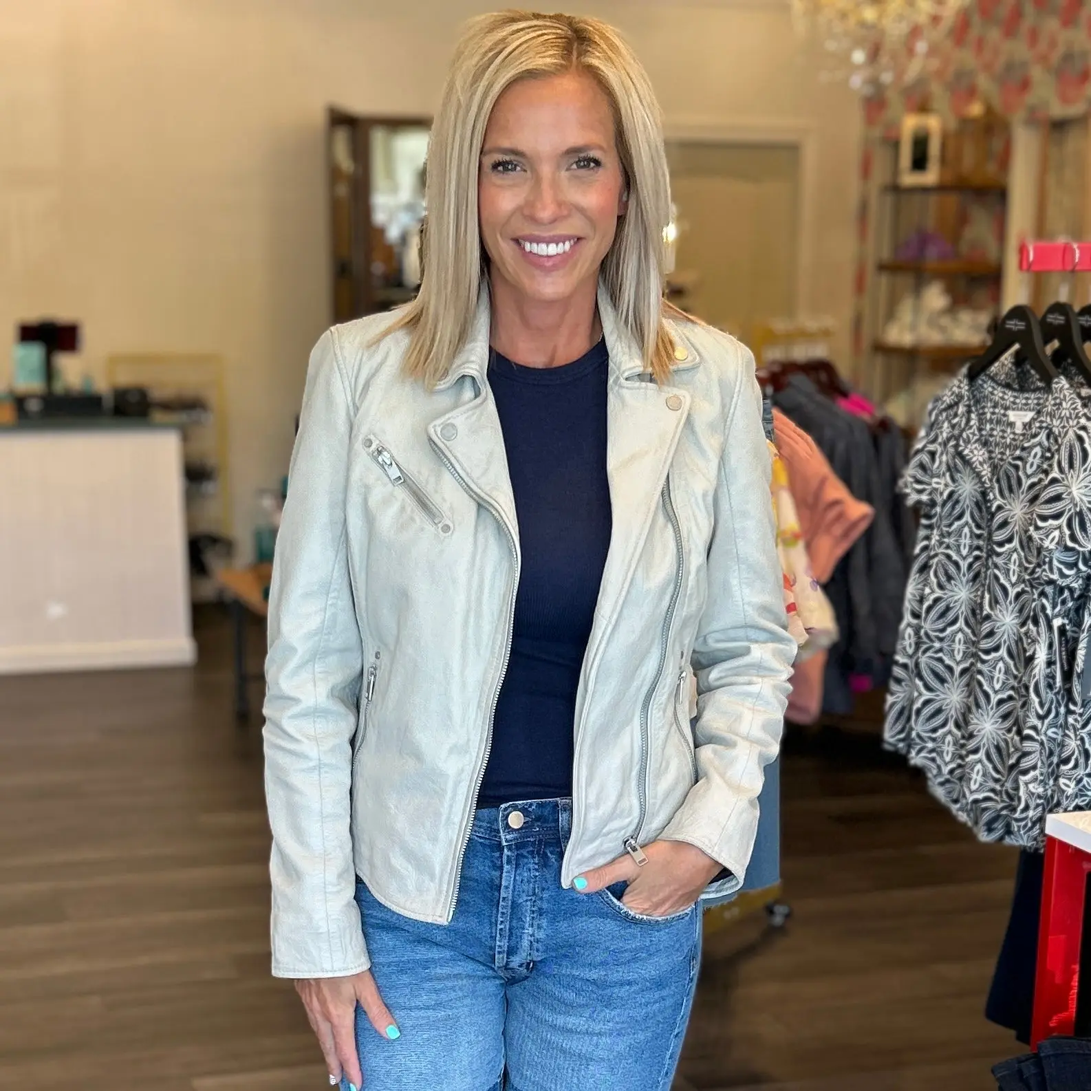 Cream Leather Jacket
