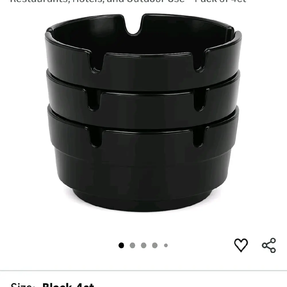 Set of Three Black Plastic Ashtrays-Deep Well-Resturant/ Bar-4"Diameter