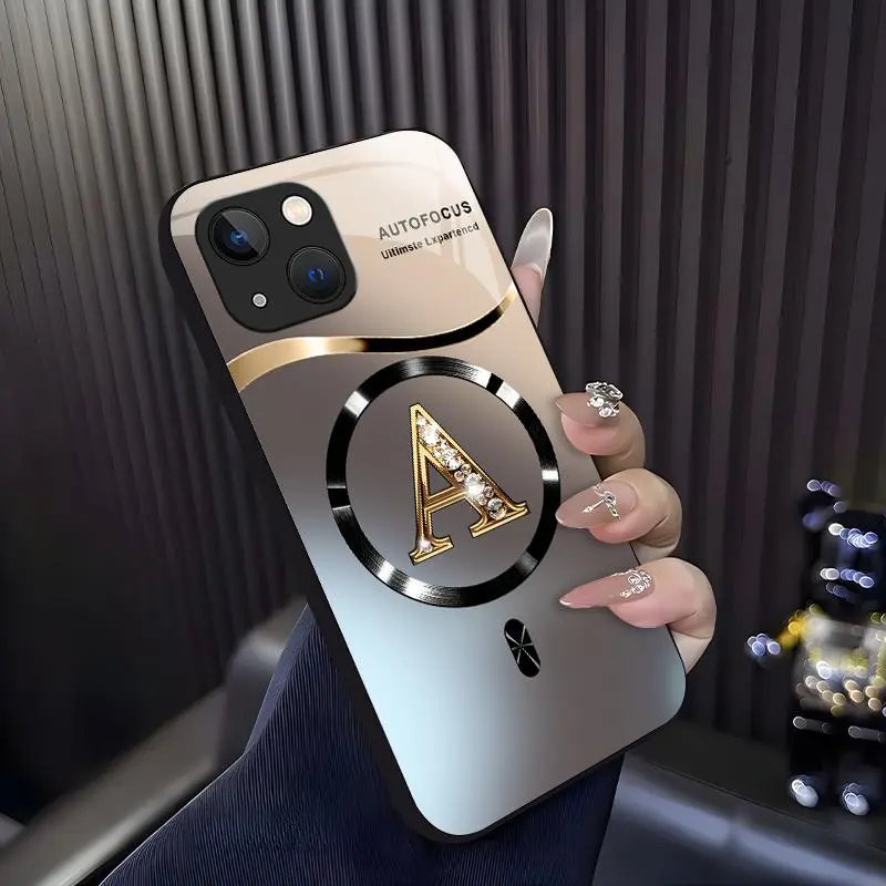 Suitable for [iPhone 13] high-end MagSafe phone case🥰, Luxury Gradient Bling Rhinestone Letter Magnetic Case Choose from all 26 letters—featuring a sophisticated, minimalist design 952