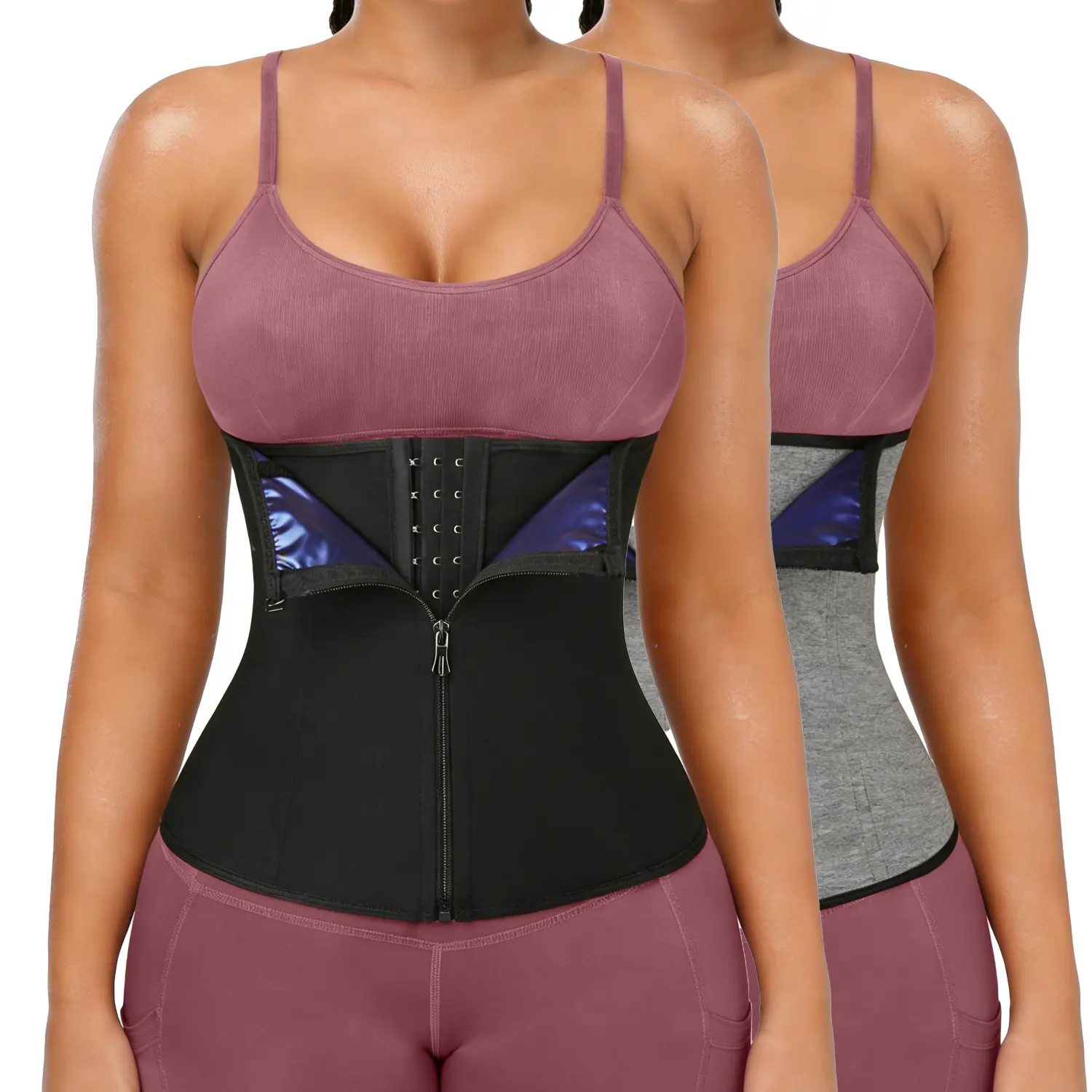 Women's High Compression Faja Body Shaper, Sweat Waist Trainer Vest with Zipper, Spandex Sauna Corset for Workout and Fitness, Black, Activewear, Athletic, High Compression Shapewear, Casual, Waist Trainers