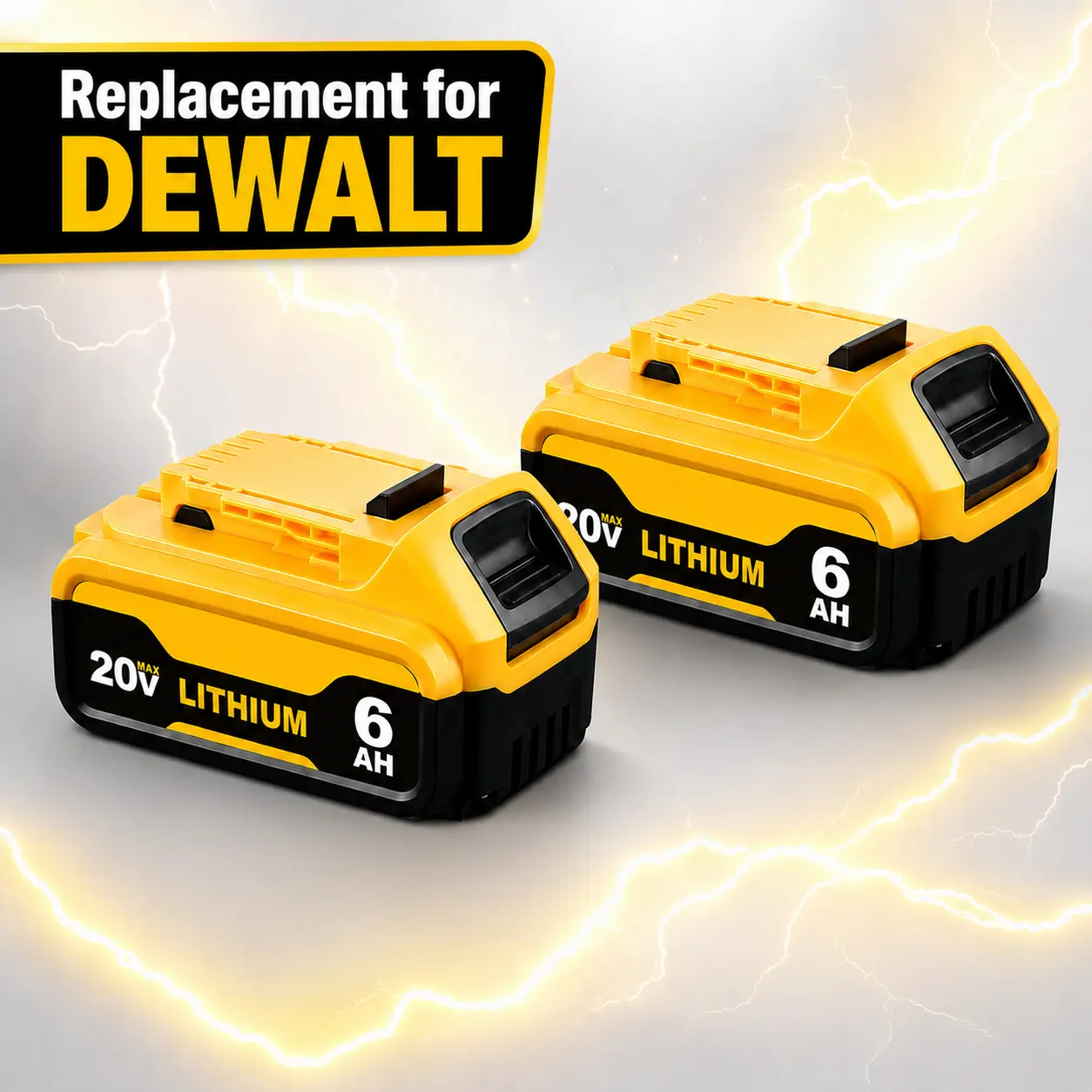 2 Pack 20V MAX 6.0Ah Replacement Battery for DEWALT 20V Tools, High Capacity Lithium Battery for Cordless Drills, Saws, Blowers