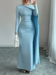 Elegant Asymmetric One-Shoulder Long Sleeve Bodycon Dress, Womenswear, Women's Fashionable Tight-Fitting Gown, Formal Wear, Evening Party Dresses, Elegance, Perfect for Parties and Special Occasions