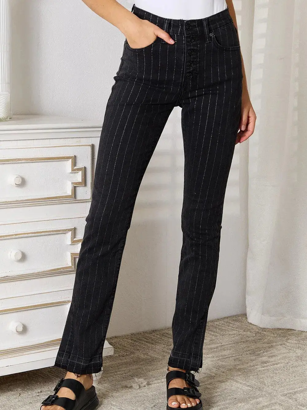 Kancan Onyx Glide Black Pants with Silver Stripes