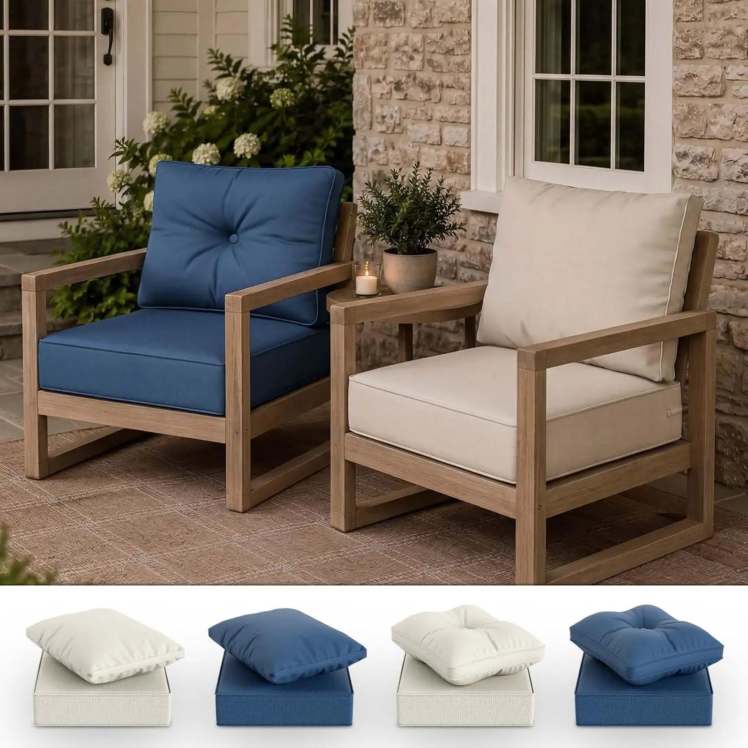ABORON 2 Pack Outdoor Chair Cushion,  6" Thick Patio Seat Cushion,28D High Density Sponge, with Fade Resistant Removable Cover for Patio Furniture Sofa Bench Porch Couch