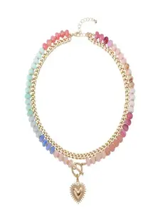Sweet & Edgy Daily Dopamine Beaded Necklace - Ethnic-Style Stackable Heart Pendant Collarbone Chain Versatile Accessory Heart Design Necklace Jewelry Gifts Love Heart Necklace Trendy Jewelry