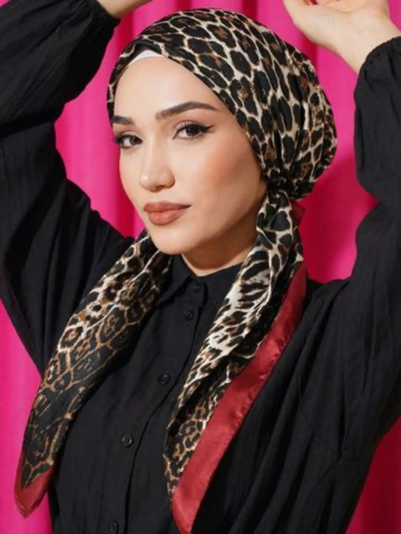 Women's Satin Silk Leopard Print Hijab Scarf, Ready-To-Wear Elegant Design, Versatile, Breathable Beachwear & Sleep Cap, Muslim Fashion Accessory