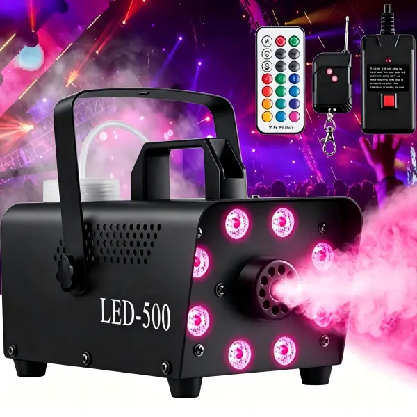 500W Fog Machine, 8 LED Lights 2000CFM Wireless Remote Smoke Machine, 13 Colorful LED Lighting Effect Portable Fog Machine for Halloween Wedding Party Stage Indoor Outdoor