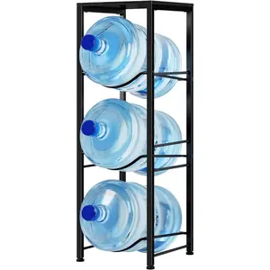 Detachable 3-Tier Water Jug Rack - Organizer with Storage Shelf for 5 Gallon Water Bottles, Ideal for Kitchen, Office, Living Room - Black