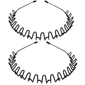 Metal Headbands, 2 Pack Fashion Unisex Black Hairband Spring Wave Non Slip Sports Headwear Hair Hoop Hair Accessories (2 Pack)