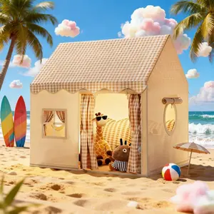 Kids Castle Play Tent House for Boys Girls | Pink/Khaki/Yellow | Windows, Curtains | Zipper Closure | Portable with Carry Bag | Secret Base & Sleep Tent | Ideal Holiday Birthday Gift | Portable Play Area | Playhouse | No Accessories No Lights