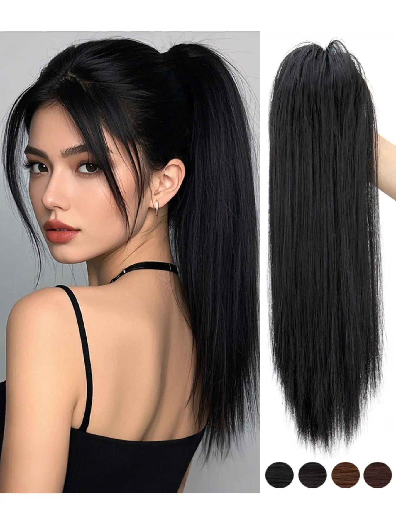 Large Clip-On Ponytail Wig, High Crown Premium Synthetic Hair, Half-Up Style, Short Ponytail, Perfect for Daily Wear and Parties