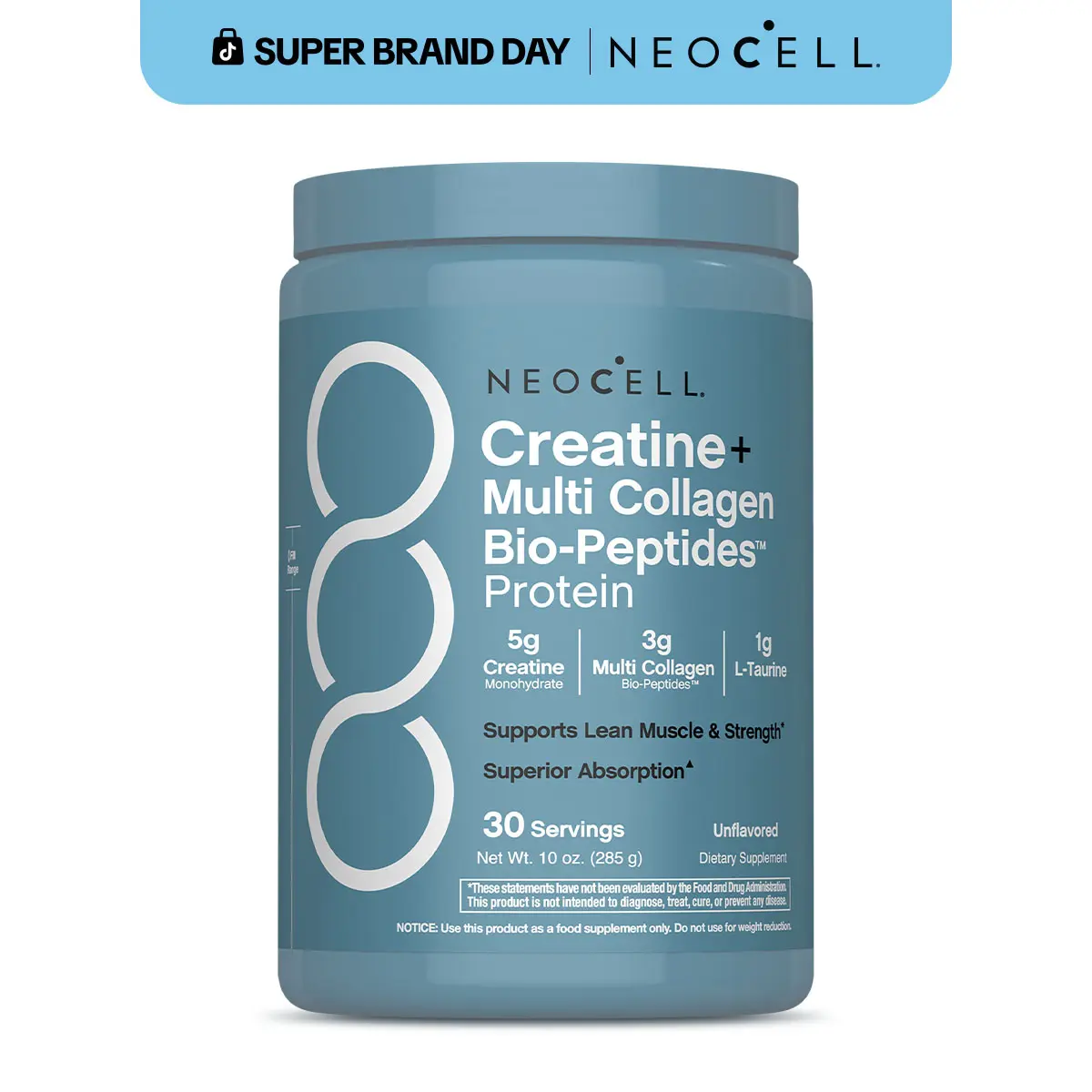 NeoCell Creatine Monohydrate Powder - With Multi Collagen Peptides - 30 Servings - Unflavored - for Women and Men